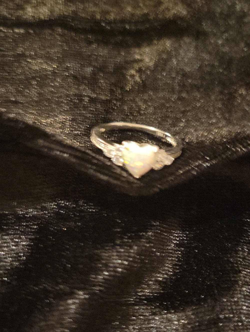Source Unknown Heart-Shaped Opal Accent Sterlimg Silver Ring - White Opal